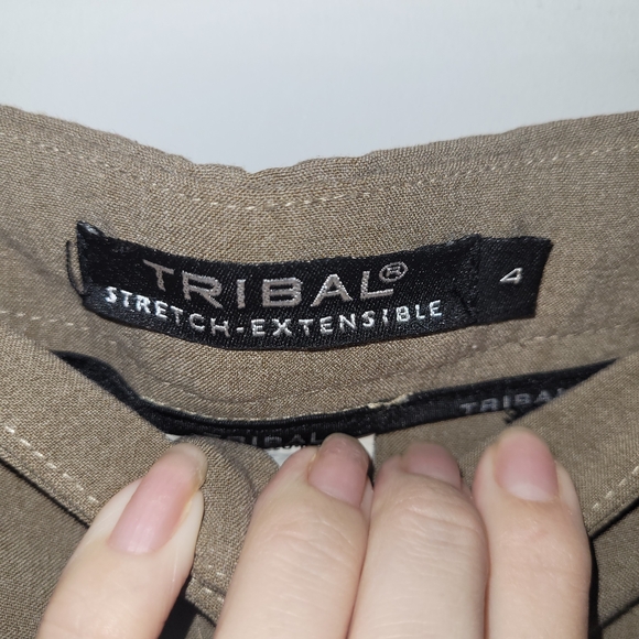 Tribal Brown Cropped Pants Women’s 4 Wide Leg Button Detail Capri - Picture 5 of 6